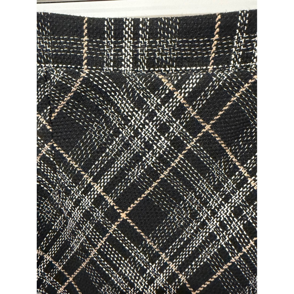 Ann Taylor Factory Plaid Tweed Midi Skirt Black Tan A-Line Lined Size 14 NWT - Picture 2 of 6
